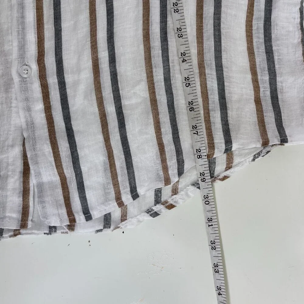 Focus Men's White Lino Slim Fit Spread Collar Striped Button Up Shirt Size XXL
